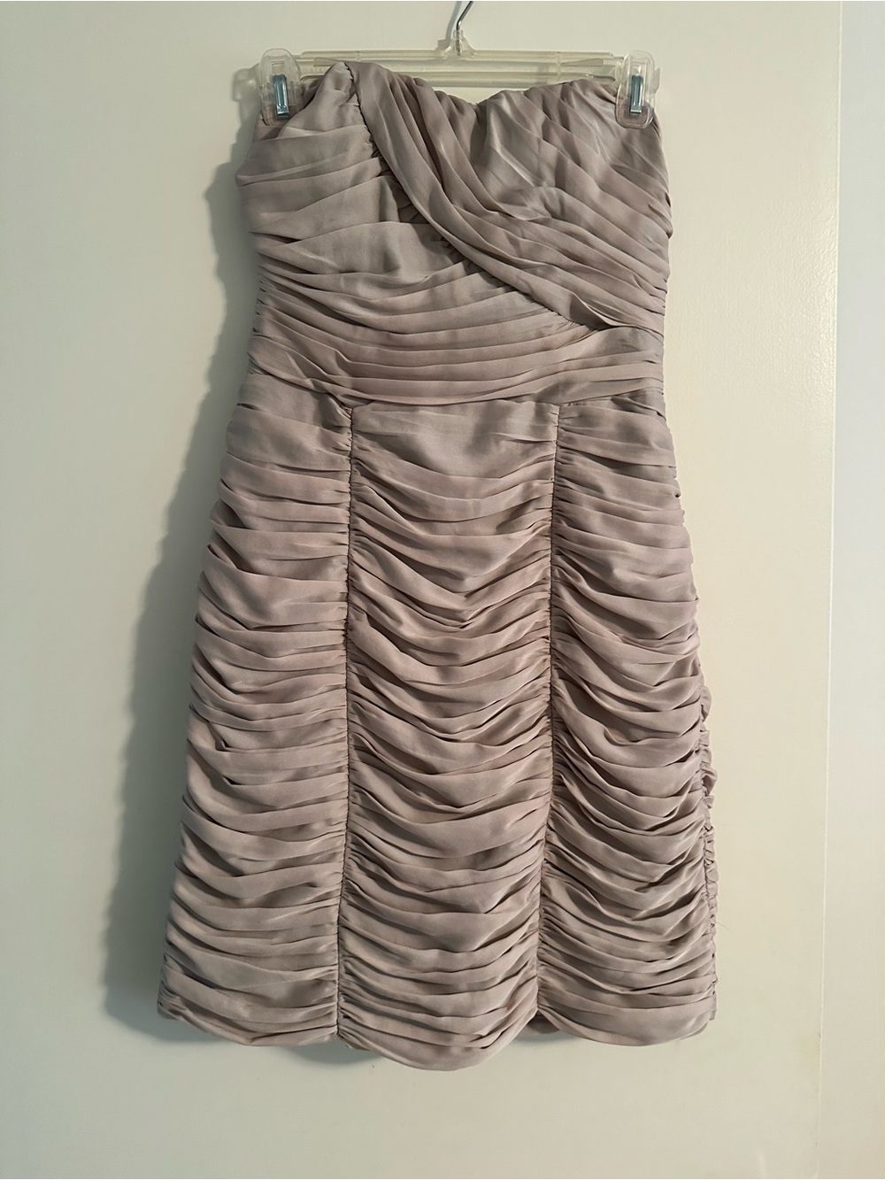 H&M Strapless Ruched Cocktail Dress in Champagne/ Light Taupe